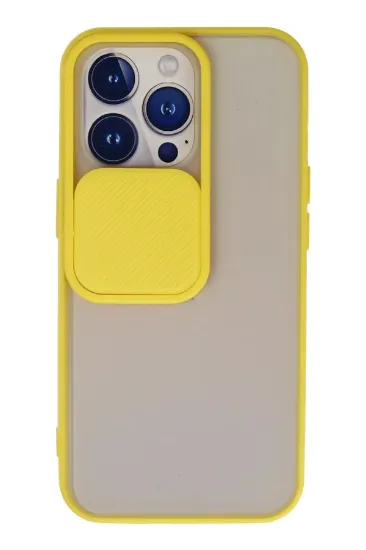 Newface iPhone 13 Pro Kılıf Palm Buzlu Kamera Sürgülü Silikon - Sarı resmi
