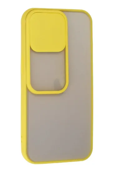 Newface iPhone 13 Pro Kılıf Palm Buzlu Kamera Sürgülü Silikon - Sarı resmi