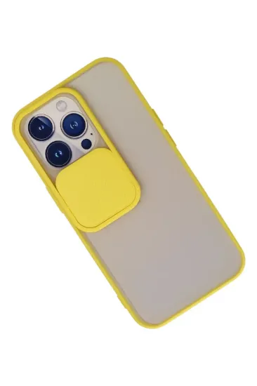 Newface iPhone 13 Pro Kılıf Palm Buzlu Kamera Sürgülü Silikon - Sarı resmi