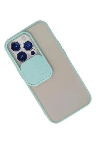 Newface iPhone 13 Pro Kılıf Palm Buzlu Kamera Sürgülü Silikon - Turkuaz resmi