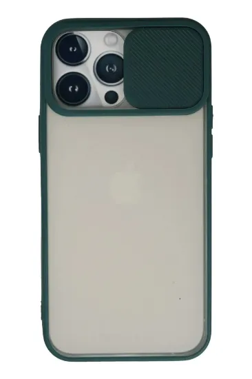 Newface iPhone 13 Pro Max Kılıf Palm Buzlu Kamera Sürgülü Silikon - Yeşil resmi