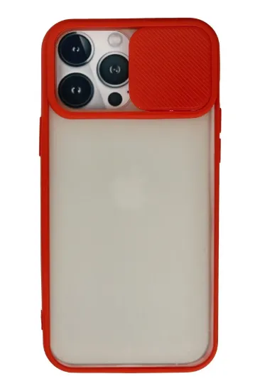 Newface iPhone 13 Pro Max Kılıf Palm Buzlu Kamera Sürgülü Silikon - Kırmızı resmi