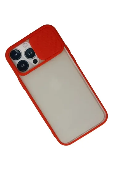 Newface iPhone 13 Pro Max Kılıf Palm Buzlu Kamera Sürgülü Silikon - Kırmızı resmi