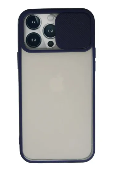 Newface iPhone 13 Pro Max Kılıf Palm Buzlu Kamera Sürgülü Silikon - Lacivert resmi