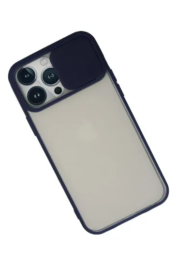Newface iPhone 13 Pro Max Kılıf Palm Buzlu Kamera Sürgülü Silikon - Lacivert resmi
