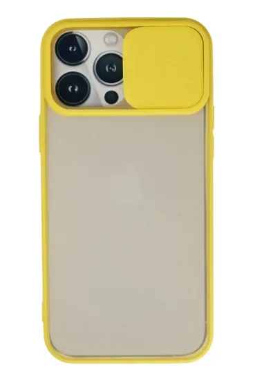 Newface iPhone 13 Pro Max Kılıf Palm Buzlu Kamera Sürgülü Silikon - Sarı resmi