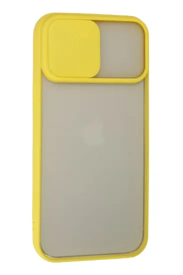 Newface iPhone 13 Pro Max Kılıf Palm Buzlu Kamera Sürgülü Silikon - Sarı resmi