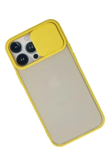 Newface iPhone 13 Pro Max Kılıf Palm Buzlu Kamera Sürgülü Silikon - Sarı resmi