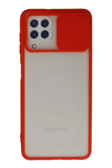 Newface Samsung Galaxy A22 Kılıf Palm Buzlu Kamera Sürgülü Silikon - Kırmızı resmi