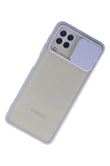 Newface Samsung Galaxy A22 Kılıf Palm Buzlu Kamera Sürgülü Silikon - Lila resmi