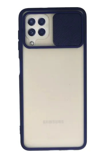 Newface Samsung Galaxy A22 Kılıf Palm Buzlu Kamera Sürgülü Silikon - Lacivert resmi