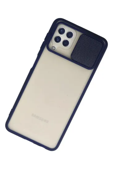 Newface Samsung Galaxy A22 Kılıf Palm Buzlu Kamera Sürgülü Silikon - Lacivert resmi