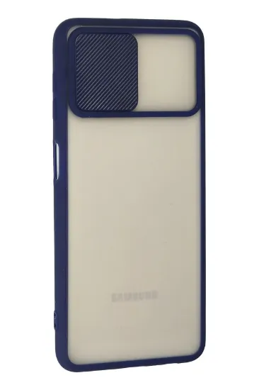 Newface Samsung Galaxy A22 Kılıf Palm Buzlu Kamera Sürgülü Silikon - Lacivert resmi