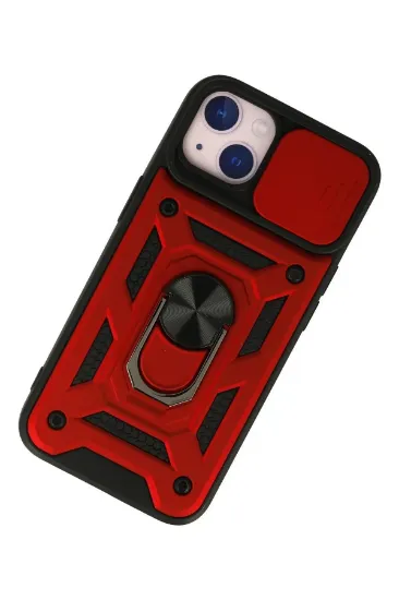Newface iPhone 13 Kılıf Pars Lens Yüzüklü Silikon - Kırmızı resmi