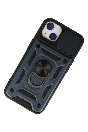 Newface iPhone 13 Kılıf Pars Lens Yüzüklü Silikon - Lacivert resmi
