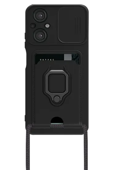 Newface Xiaomi Poco M5 Kılıf Zuma Kartvizitli Yüzüklü Silikon - Siyah resmi