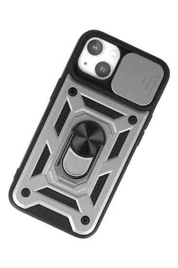 Newface iPhone 13 Kılıf Pars Lens Yüzüklü Silikon - Gümüş resmi