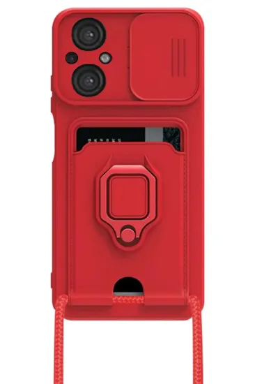 Newface Xiaomi Poco M5 Kılıf Zuma Kartvizitli Yüzüklü Silikon - Kırmızı resmi