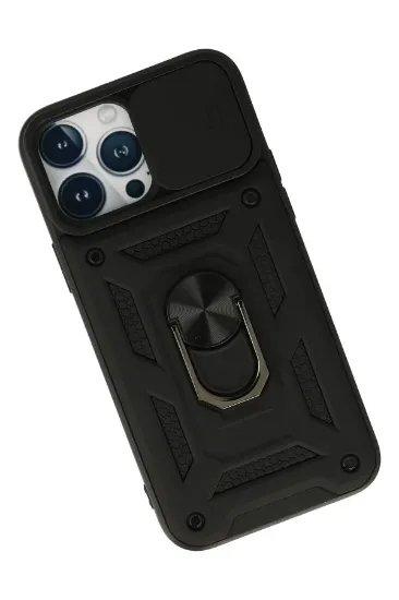 Newface iPhone 13 Pro Kılıf Pars Lens Yüzüklü Silikon - Siyah resmi