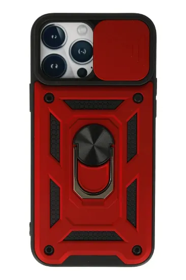 Newface iPhone 13 Pro Kılıf Pars Lens Yüzüklü Silikon - Kırmızı resmi