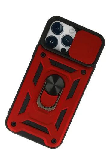 Newface iPhone 13 Pro Kılıf Pars Lens Yüzüklü Silikon - Kırmızı resmi