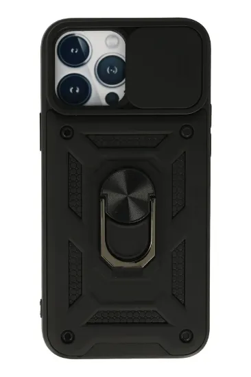 Newface iPhone 13 Pro Max Kılıf Pars Lens Yüzüklü Silikon - Siyah resmi
