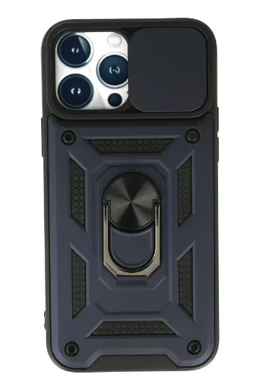 Newface iPhone 13 Pro Max Kılıf Pars Lens Yüzüklü Silikon - Lacivert resmi
