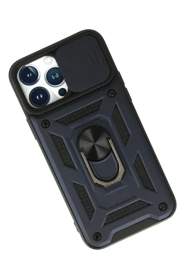 Newface iPhone 13 Pro Max Kılıf Pars Lens Yüzüklü Silikon - Lacivert resmi