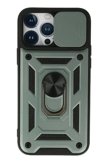 Newface iPhone 13 Pro Max Kılıf Pars Lens Yüzüklü Silikon - Yeşil resmi
