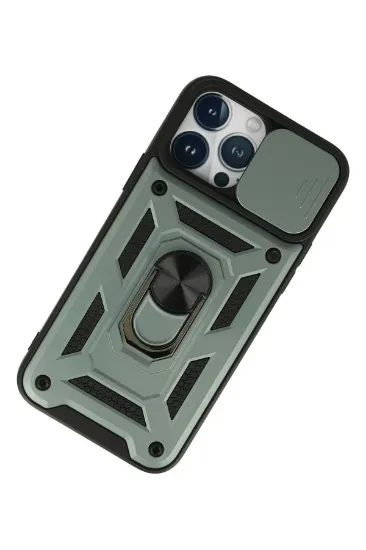 Newface iPhone 13 Pro Max Kılıf Pars Lens Yüzüklü Silikon - Yeşil resmi