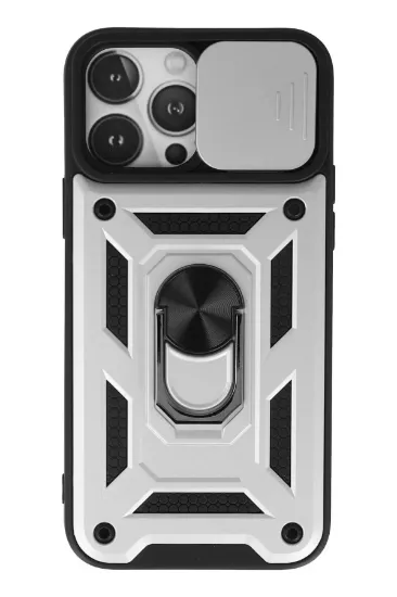Newface iPhone 13 Pro Max Kılıf Pars Lens Yüzüklü Silikon - Gümüş resmi