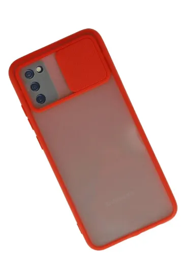 Newface Samsung Galaxy A03S Kılıf Palm Buzlu Kamera Sürgülü Silikon - Kırmızı resmi