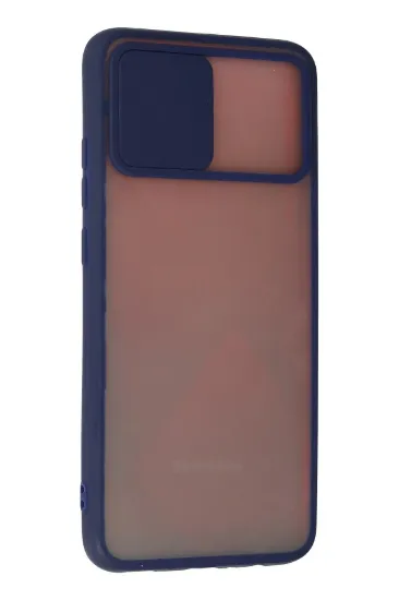 Newface Samsung Galaxy A03S Kılıf Palm Buzlu Kamera Sürgülü Silikon - Lacivert resmi