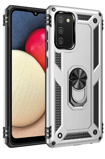Newface Samsung Galaxy A03S Kılıf Sofya Yüzüklü Silikon Kapak - Gümüş resmi