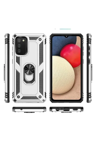Newface Samsung Galaxy A03S Kılıf Sofya Yüzüklü Silikon Kapak - Gümüş resmi