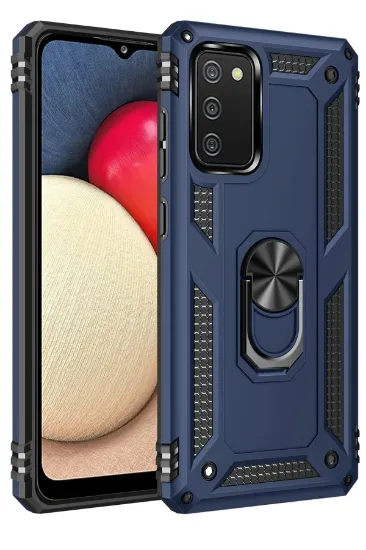 Newface Samsung Galaxy A03S Kılıf Sofya Yüzüklü Silikon Kapak - Lacivert resmi