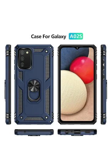Newface Samsung Galaxy A03S Kılıf Sofya Yüzüklü Silikon Kapak - Lacivert resmi