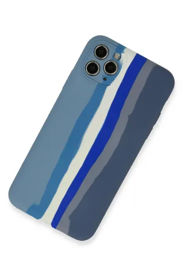 Newface iPhone 11 Pro Kılıf Ebruli Lansman Silikon - Mavi-Gri resmi