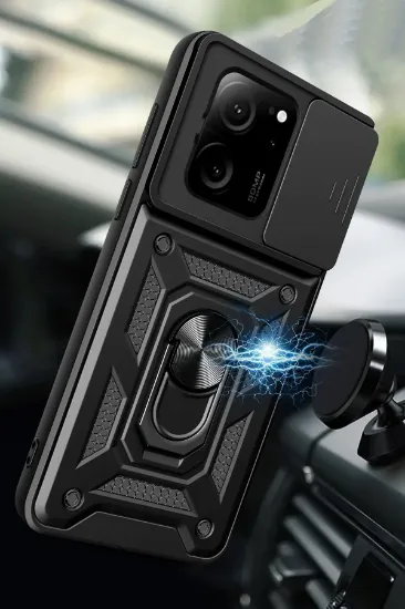 Newface Xiaomi Mi 13T Pro Kılıf Pars Lens Yüzüklü Silikon - Siyah resmi