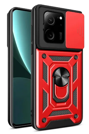 Newface Xiaomi Mi 13T Pro Kılıf Pars Lens Yüzüklü Silikon - Kırmızı resmi