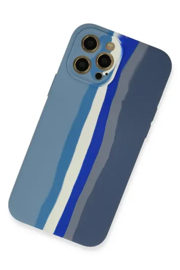 Newface iPhone 12 Pro Kılıf Ebruli Lansman Silikon - Mavi-Gri resmi
