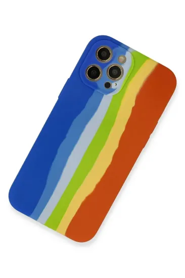 Newface iPhone 12 Pro Kılıf Ebruli Lansman Silikon - Mavi-Turuncu resmi