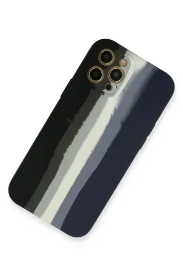 Newface iPhone 12 Pro Max Kılıf Ebruli Lansman Silikon - Siyah-Lacivert resmi