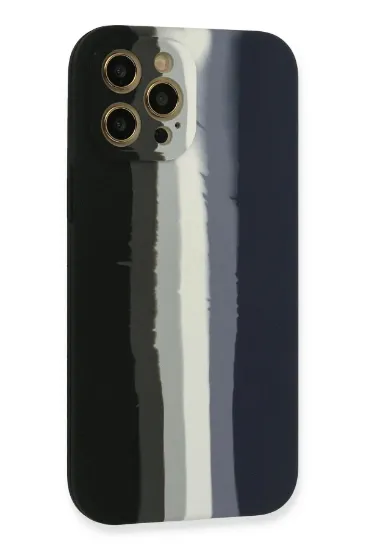 Newface iPhone 12 Pro Max Kılıf Ebruli Lansman Silikon - Siyah-Lacivert resmi