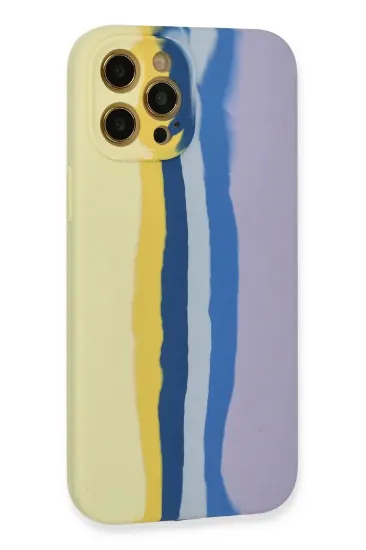 Newface iPhone 12 Pro Max Kılıf Ebruli Lansman Silikon - Sarı-Lila resmi