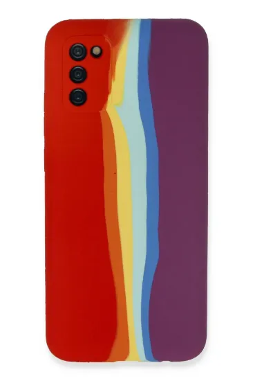 Newface Samsung Galaxy A03S Kılıf Ebruli Lansman Silikon - Kırmızı-Mor resmi