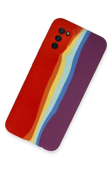 Newface Samsung Galaxy A03S Kılıf Ebruli Lansman Silikon - Kırmızı-Mor resmi