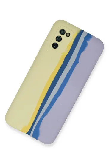 Newface Samsung Galaxy A03S Kılıf Ebruli Lansman Silikon - Sarı-Lila resmi