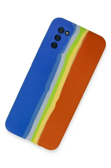 Newface Samsung Galaxy A03S Kılıf Ebruli Lansman Silikon - Mavi-Turuncu resmi
