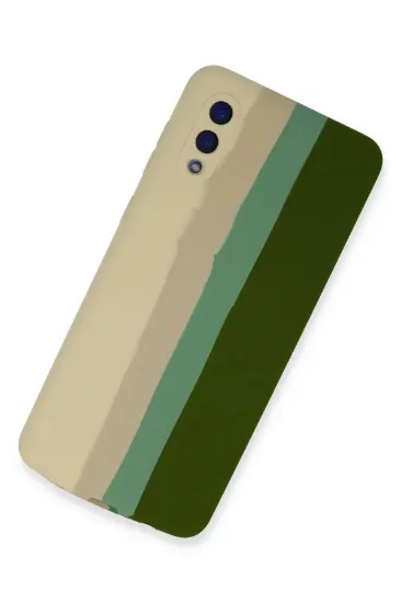 Newface Samsung Galaxy A02 Kılıf Ebruli Lansman Silikon - Beyaz-Yeşil resmi